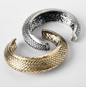 NEW! Zara Gold and Silver Kate Textured Cuff Bracelets Set